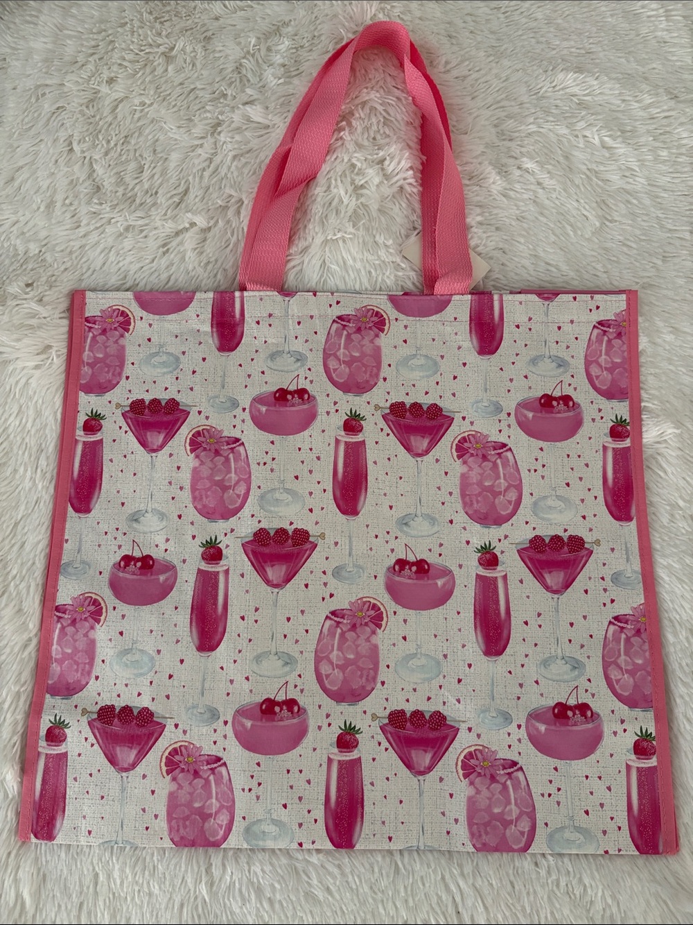 Reusable Shopping Bag TJ Maxx Pink Hearts 💕 & Pink Drinks Tote Bag NWT